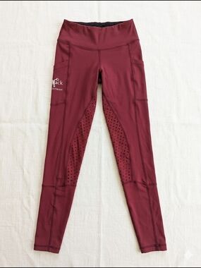 Riding Leggings Burgundy Equestrian Grip Leggings with Side Pockets